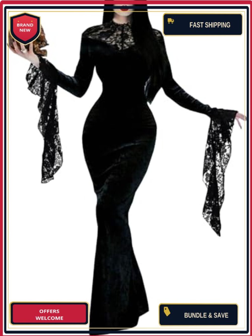 Women's Gothic Lace Maxi Dress Off Shoulder Long Sleeve Halloween Costume